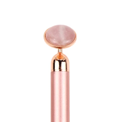 Barre de beauté faciale de visage de vibration d'énergie de bâton de massage d'or rose avec le disque rond de jade de quartz rose