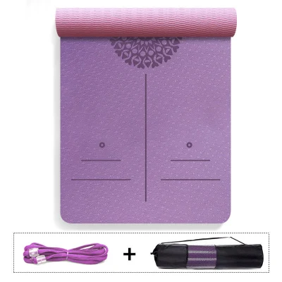 Tapis de yoga pliable écologique de TPE de double couleur de ligne de posture imprimée par coutume